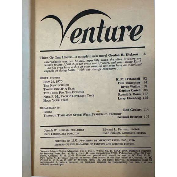 VENTURE Science Fiction 1969 Star Treasure Pulp Plague Ship Hour of the Horde SC - Picture 8 of 12